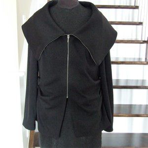 Black Stretchy Jacket Sweater Top with Large Collar 14 L
